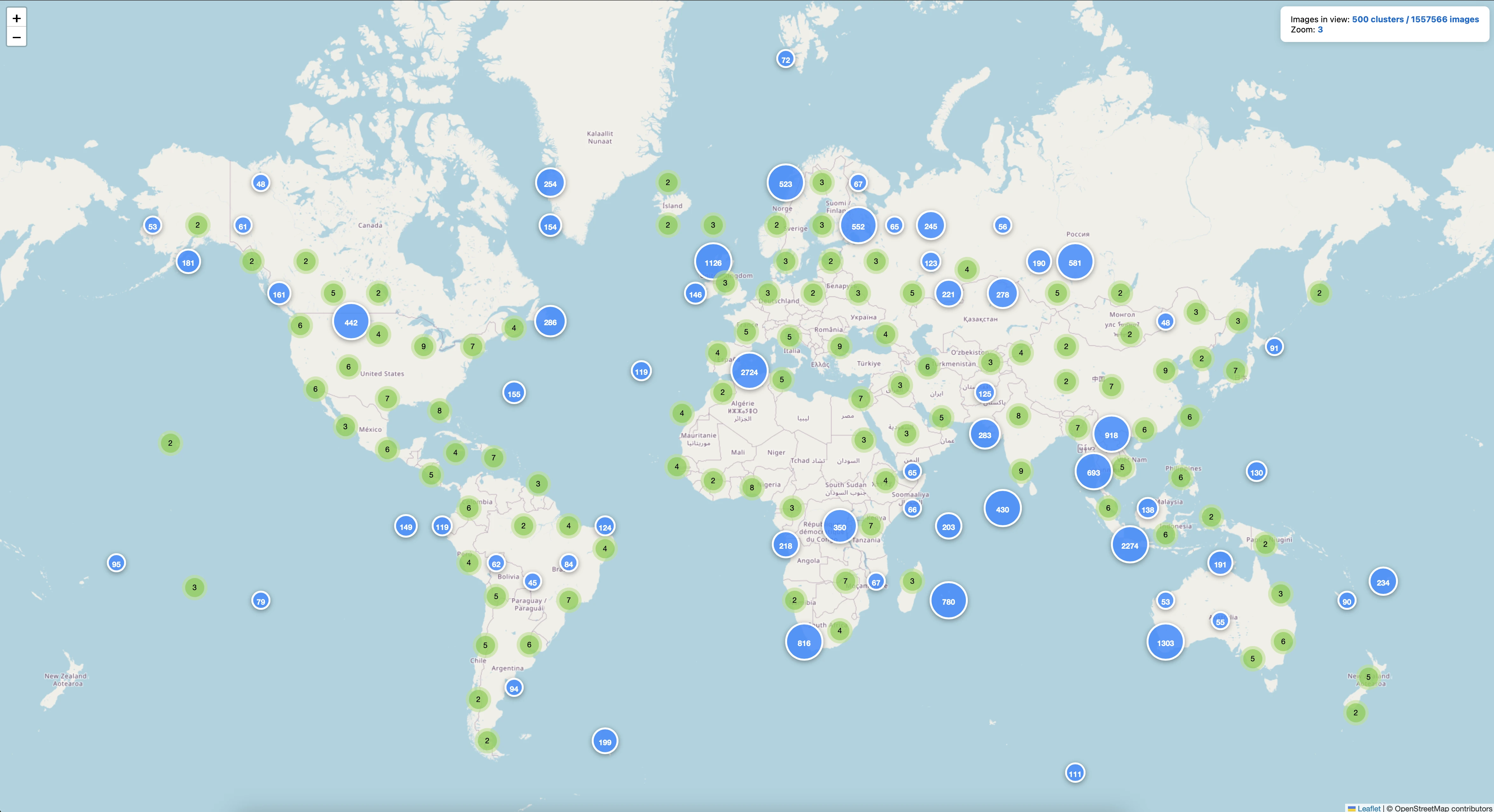 Geo-tagged images cluster view